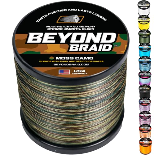 Beyond Braid Braided Fishing Line -Super Strong - Abrasion Resistant - No Stretch -Blue Camo, Moss Camo, White, Green, Pink, Blue, 4 Strand 8 Strand - color: Moss Camo, size: 30LB (150 Yards)