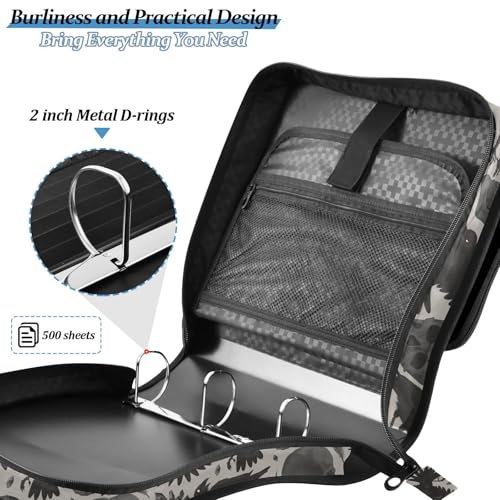 Gothic Halloween Bird Skull Zipper Binder Bag 3 Ring with Shoulder Strap Zippered Binder Fits 13 Inch Laptop File Folder Document Organizer for College Office Supplies - color: Gothic Bird Skull