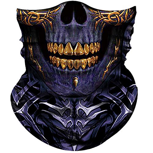 Obacle Neck Gaiter Face Mask Bandana for Dust Wind Sun Protection for Men Women - color: Skull Gold Teeth Open Mouth