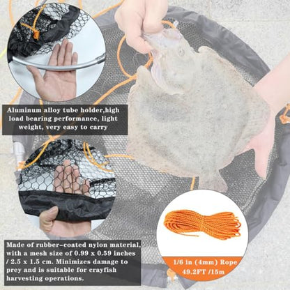 Drasry Large Collapsible Bridge Pier Fishing Net Landing Net with Rod, High Load Aluminum Ring Drop Net for Saltwater and Freshwater Pier Fishing Basket with 49.2 ft. Rope - color: Black, size: 23.6 x 23.6 x 27.5", style: 0.99*0.59 in Mesh