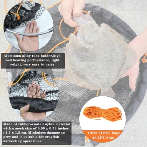 Drasry Large Collapsible Bridge Pier Fishing Net Landing Net with Rod, High Load Aluminum Ring Drop Net for Saltwater and Freshwater Pier Fishing Basket with 49.2 ft. Rope - color: Black, size: 31.5 x 31.5 x 35.4", style: 0.99*0.59 in Mesh