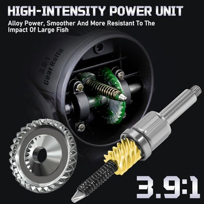 Sougayilang Spincast Fishing Reel, Size 30 Reel, Right or Left-Hand Retrieve, 3.9:1 Gear Ratio, Pre-spooled with Mono Fishing Line