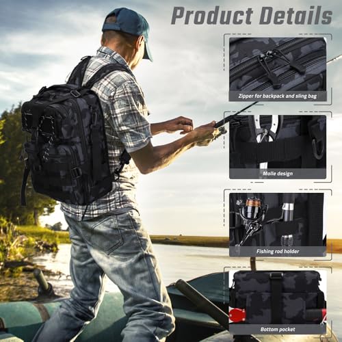 Fishing Tackle Backpack, Military Tactical Backpack Tactical Sling Backpack Bag Fishing Tackle Storage Bag Fish Gear Bag Molle Assault Pack Tactical Hiking Rucksack (Blue) - color: Blue