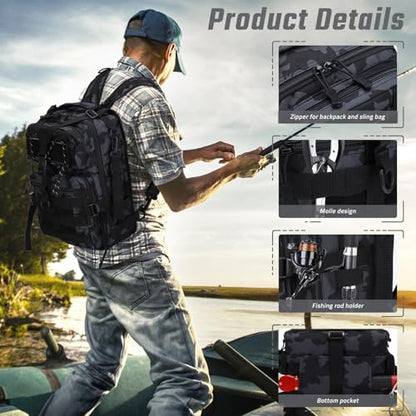 Fishing Tackle Backpack, Military Tactical Backpack Tactical Sling Backpack Bag Fishing Tackle Storage Bag Fish Gear Bag Molle Assault Pack Tactical Hiking Rucksack (Blue) - color: Blue