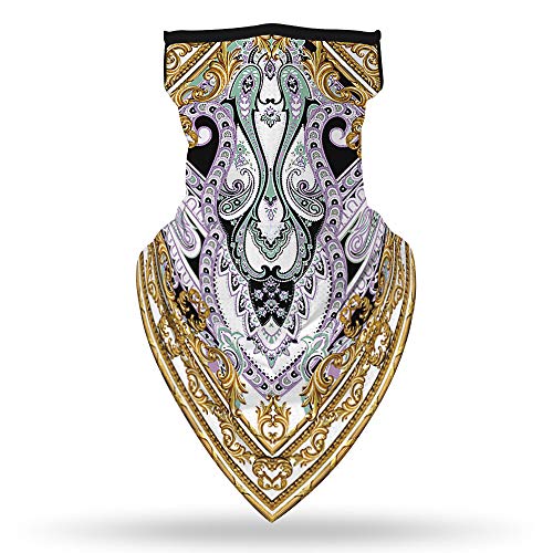 YAYOUREL Neck Gaiter Face Mask Bandanas for Men Women UV Face Scarf Cover Ear Loop Hole Facemask for Fishing Running Cycling - color: Gold White Purple