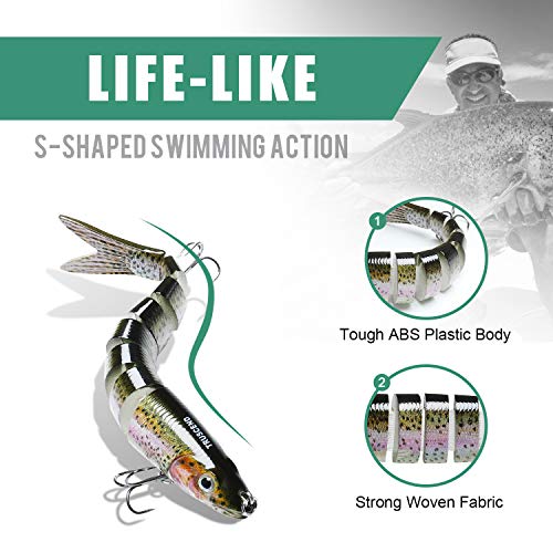 TRUSCEND Swimmax Easy Catch Fishing Lures with BKK Hooks, Wiggling, Vibrating, Rattling and Gurgling for More Bite, Heavy-Duty Dyneema Fiber Jointed Swimbaits for Bass, Trout, Walleye, Crappie, Pike - color: A2-5.5",0.7oz
