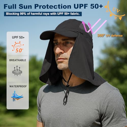 Surblue Neck Face Flap Outdoor Cap UV Protection Sun Hats Fishing Hat Quick-Drying UPF50+ - color: Grey, size: Medium