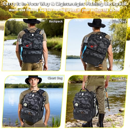 Fishing Backpack with Tackle Boxes and Rod Holder, 24L Fishing Sling Bag with Fishing Lures Kit, Fishing Gear Bag Gifts for Men Women - Camo Backpack - color: Camo Backpack