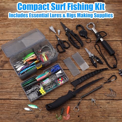 Fishing Lures Kit with Tackle Box, Pliers, Fish Gripper, Saltwater Freshwater Gear Set for Bass Trout, Hooks Weights Bobbers Rigs Leaders - style: 449 Pcs Fishing Lures Accessories Kit