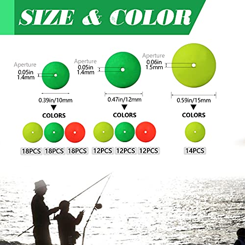 Dovesun 220/104/80/60/54/52/42pcs Pompano Rig Floats for Surf Fishing Foam Bobbers for Fishing Fly Fishing Bobbers Floats Bright Color Kit/Round/Cylindrical/Heart/Bullet/Pill/Spin Shape - color: Round-104pcs