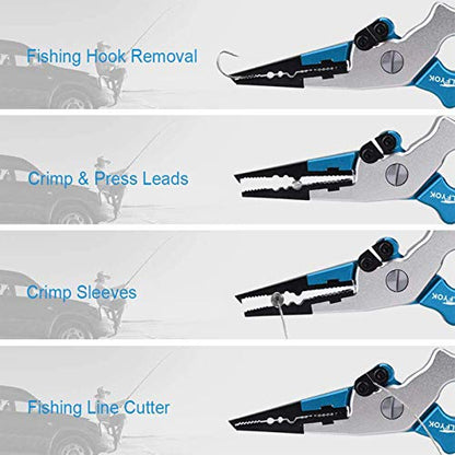 Aluminum Fishing Pliers, Wolfyok Stainless Steel Hook Removers Pliers, Saltwater Split Ring Tool & Braid Line Cutters with Sheath and Lanyard