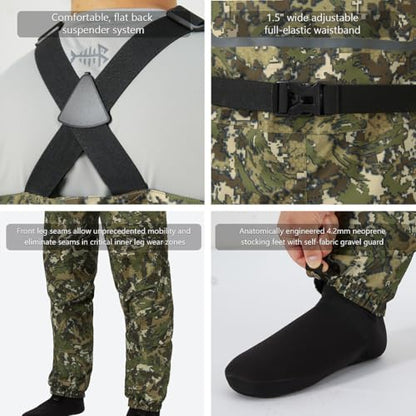 BASSDASH Breathable Ultra Lightweight Chest Stocking Foot Fishing Hunting Waders for Men - color: Veilflage, size: Large