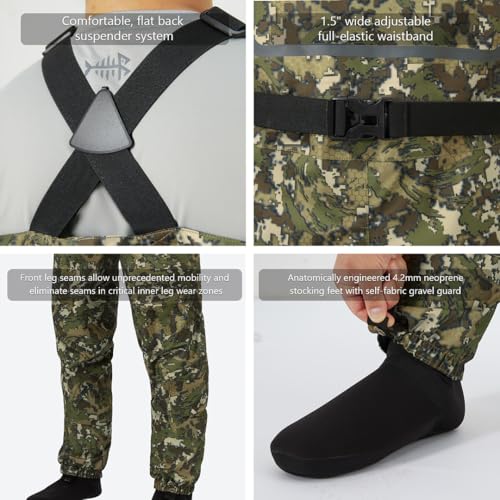 BASSDASH Breathable Ultra Lightweight Chest Stocking Foot Fishing Hunting Waders for Men - color: Veilflage, size: Medium