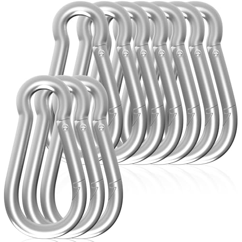 Heavy-Duty Carabiner Clip 1.57"–5.5", Black/Silver Spring Snap Hook, Quick Link Keychain Clip for Keys, Swing Set, Camping, Fishing, Hiking & Traveling (120–1350 lbs) - color: Silver, size: 5.5Inch(M14)-10PCS