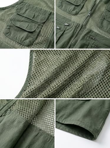 Men's Fishing Vest Multi-Pockets Unisex Mesh Utility Summer Vest for Hiking, Travel, Safari Waistcoat Jacket - color: Green, size: XX-Large