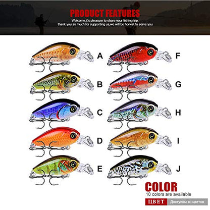 Mini Crankbait Fishing Lures Kits Swimbait Wobbler Hard Baits for Bass Trout Pike Freshwater and Saltwater 10pc-20pc/pack - color: 10pcs-4.7cm/0.14oz
