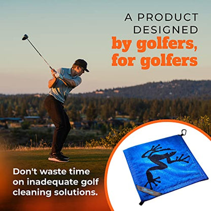 Frogger Amphibian 2-in-1 Golf Towel with Wet and Dry Technology, Blue/Black, Premium Golf Bag Accessory with Carabiner Clip, Ultra Absorbent, for Golf Dads - color: Blue/Black