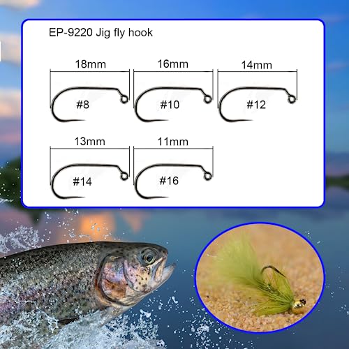 Eupheng 100pcs Plus Best Barbless Competition Fly Fishing Hook Collection, Dry Nymph Strimp&Pupa, Pupa jig Fly Hooks High Carbon Competition Hook - color: Jig Fly Hook Straight Point EP-9220, size: 12#