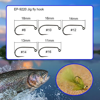 Eupheng 100pcs Plus Best Barbless Competition Fly Fishing Hook Collection, Dry Nymph Strimp&Pupa, Pupa jig Fly Hooks High Carbon Competition Hook - color: Jig Fly Hook Straight Point EP-9220, size: 10#
