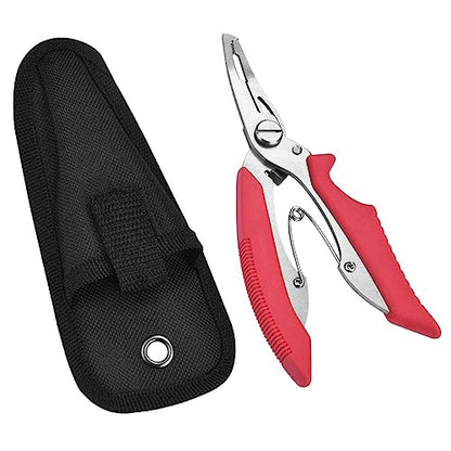 SEIWEI Fishing Pliers Scissors Braid Cutters Stainless Split Ring Pliers Hook Remover Steel Fishing Line Cutting Tool for Saltwater Freshwater (Red) - color: Red