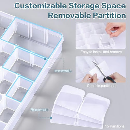 DILIBRA 2 Pack 36 Grids Large Plastic Organizer Box with Adjustable Dividers, Clear Craft Organizers Bead Organizers with Label Stickers, Compartment Container for Beads Crafts Jewelry Fishing Tackles - size: 2 Pack 72 Grids