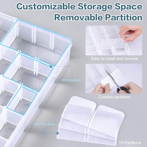 DILIBRA 5 Pack 36 Grids Large Plastic Organizer Box with Adjustable Dividers, Clear Craft Organizers Bead Organizers with Label Stickers, Compartment Container for Beads Crafts Jewelry Fishing Tackles - size: 5 Pack 180 Grids