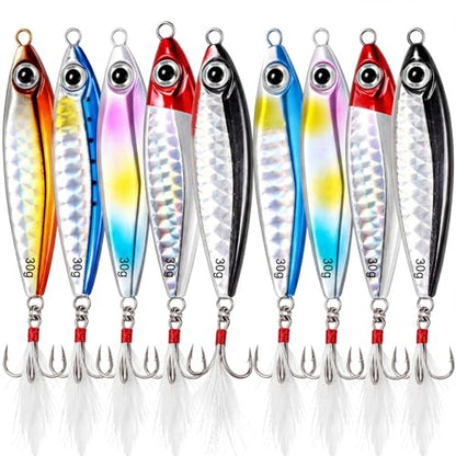 20 Pcs Spoon Fishing Lures 1.06 oz Saltwater Micro Fishing Jigs Sink Metal Jigging with Ultra-Sharp Hooks for Shore Sea Fish Salmon Bass