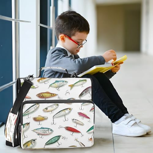 Fish Lure Cute 3 Ring Zipper Binder with Strap 1.5 inch 500 Sheet Capacity File Folder Storage Organizer