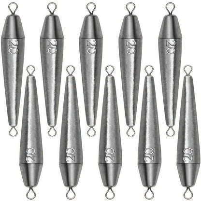 10PCS Fishing Weights, Inline Trolling Bullet Sinkers Double Ring Torpedo Fishing Weights Lead Drop Shot Fishing Weight Sinkers - 20g-50g - size: 3/4 oz - 10 Pack