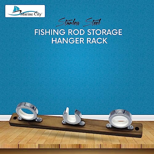MARINE CITY Fishing Rod Storage Hanger Rack, 3-Rod Reel with Teak Base, Length 2.71 Inches for Boats Yachts Cars & Marine Use - color: 3 Rod (Teak Base)
