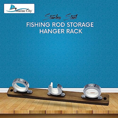 MARINE CITY Fishing Rod Storage Hanger Rack, 3-Rod Reel with Teak Base, Length 2.71 Inches for Boats Yachts Cars & Marine Use - color: 3 Rod (Teak Base)