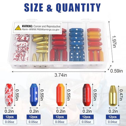 Fishing Spinner Lure Bodies Kit,60PCS Fishing Sinker Weights Brass Painted Spinner Lure Body Brass Beads Bullet Slip Sinker DIY Inline Spinnerbait Making Supplies Parts