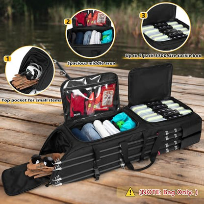 Rexmica Fishing Rod Tackle Bag Fishing Backpack Holds 8 Rods & Reels | Large Compartment, Tactical Molle System, Holds 5pack 3700 Tackle Box, 8 Rod Holder, for Tackle Box/Fishing Gear/Fishing Pole