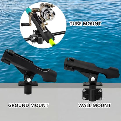 Sanwuta 4 Pack Adjustable Fishing Rod Holder Deck Mount Set, Boat Raft Fishing Holder Mounts Bracket with Clamp Base for Marine Fish Tackle Pontoon Kayak Gear Accessories