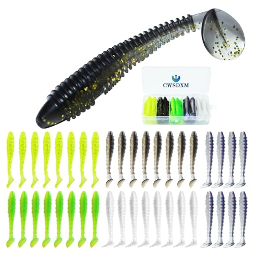 Soft Fishing Lures, 6.5cm/8cm Paddle Tail Swimbaits Soft Plastic Lures Kit for Bass Trout Walleye Crappie 30pcs/40pcs… - color: B-6.5cm/2.55in-40pcs