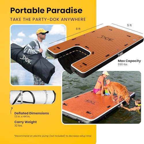 DOK Party-DOK Inflatable Dock Platform: Safe & Easy Water Access; Floating Non-Slip EVA Foam with Water Ramp for Pool, Dock, & Lake | Military Grade & High Visibility