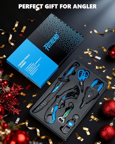 Fishing Tool Kit, Fishing Gear - Fishing Plier with Sheath, Fillet Knife, Fishing Scissors, Fish Lip Gripper, Tool Retractor, Keychain Bottle Opener, Fishing Gifts for Men - color: Blue-7Pcs