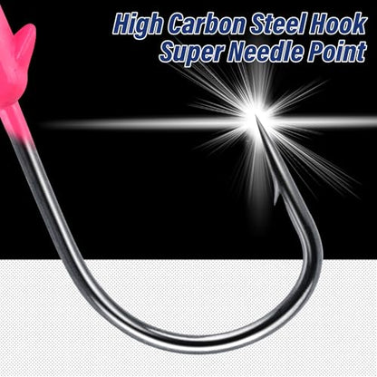 Alwonder 10-Pack Round Fishing Jig Heads, Bass Ball Jigs Hooks 3D Eyes High Carbon Steel 1/8-1/2OZ Pompano Jig Head Saltwater Freshwater Jigs Heads for Fishing Pompano Bass Trout Walleye Striper - color: Pink, size: 1/2oz