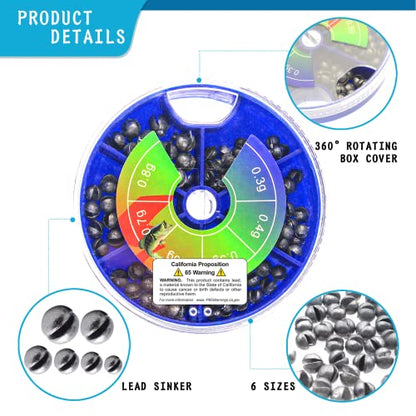 205pcs/117pcs Fishing Weight Sinker 5 Sizes/6 Sizes Lead Weights Round Split Shot Sinker Drop Lead Weights No-Roll Olive Heart Removable Fishing Line Sinkers Kit - color: B-round sinkers 117pcs 6sizes