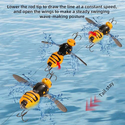 FONMANG Top Water Fishing Lures, 3-Pcs Topwater Lures for Bass Walleye Pike, 2025 New Wasp Crawl Bait for Freshwater and Saltwater - color: 3 Plated Color Wasp Topwater
