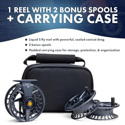 LAMSON | Liquid S-Series Fly Fishing Reel 3 Pack | All-Water | 1 Reel & 2 Bonus Spools + Carrying Case | Large Arbor, Powerful Sealed Drag, Pressure Cast Aluminum - color: DAYBREAK, size: -9+