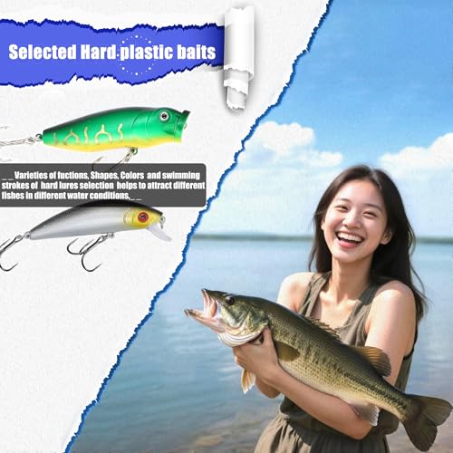 EXAURAFELIS Fishing Lures Tackle Kit, Mixed Hard & Soft Baits Metal Spoons Fishing Accessories for Bass Trout Pike Freshwater Saltwater Fishing - color: 84pcs
