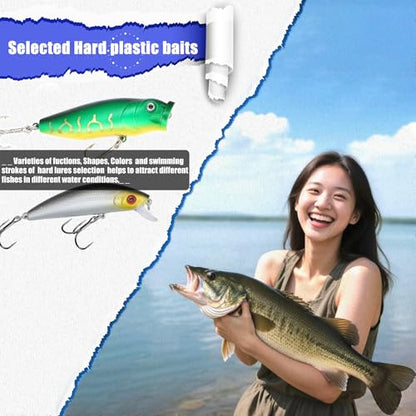EXAURAFELIS Fishing Lures Tackle Kit, Mixed Hard & Soft Baits Metal Spoons Fishing Accessories for Bass Trout Pike Freshwater Saltwater Fishing - color: 84pcs