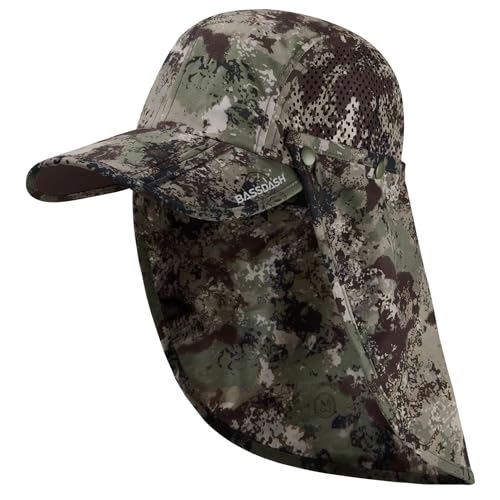 BASSDASH UPF 50+ Foldable Fishing Hat Baseball Cap with Removable Neck Flap Portable for Men Women Golf Hiking - color: Grunge Camo With Foldable Brim