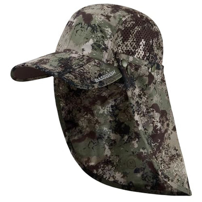 BASSDASH UPF 50+ Foldable Fishing Hat Baseball Cap with Removable Neck Flap Portable for Men Women Golf Hiking - color: Grunge Camo With Foldable Brim