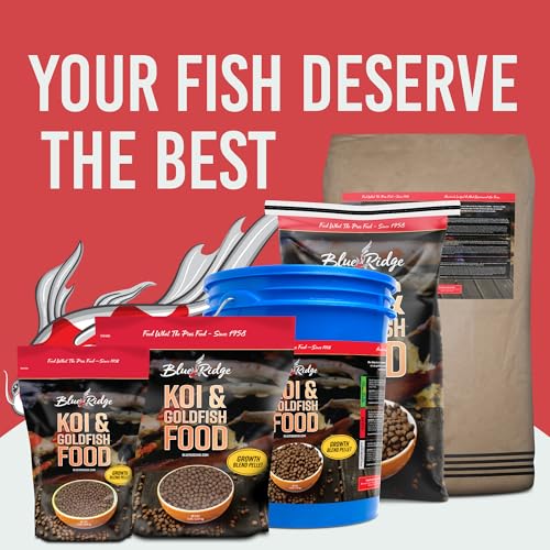 Blue Ridge Koi Fish Food 5lb - Koi Food 3/16” Large and Mini Blend Growth Formula, Goldfish Food, Premium Fish Food for Ponds, Ponds Fish Food, Floating Pond Pellets - size: 5 Pound (Pack of 1)