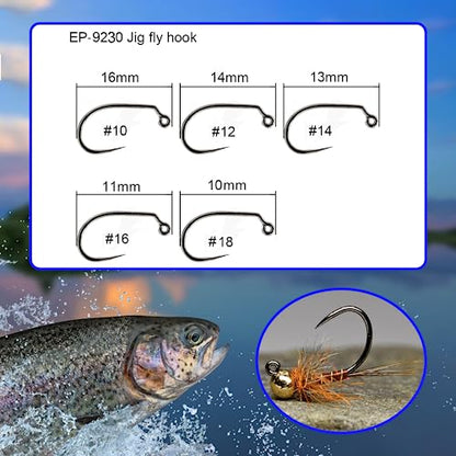 Eupheng 100pcs Plus Best Barbless Competition Fly Fishing Hook Collection, Dry Nymph Strimp&Pupa, Pupa jig Fly Hooks High Carbon Competition Hook - color: Jig Fly Hook Circle Point EP-9230, size: 10#