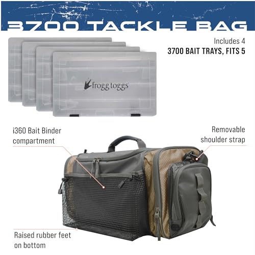 FROGG TOGGS Heavy Duty Fishing Tackle Duffle Bag, Includes Bait Trays - color: Solid Elements Brown, style: 3700