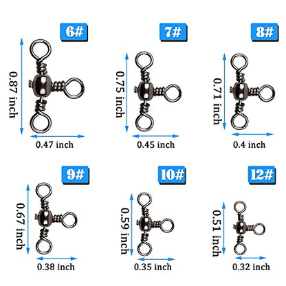 AGOOL 3 Way Swivels Fishing Tackle, 50/100pcs Crossline Barrel Swivel 3 Way Rigs T-Shape Three Way Swivels Fishing Tackle Connector for Catfish Rig Surf Fishing Rig - size: 3#_68lb