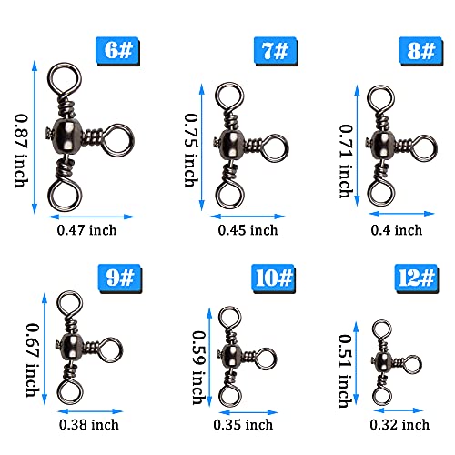 AGOOL 3 Way Swivels Fishing Tackle, 50/100pcs Crossline Barrel Swivel 3 Way Rigs T-Shape Three Way Swivels Fishing Tackle Connector for Catfish Rig Surf Fishing Rig - size: 6#_60lb
